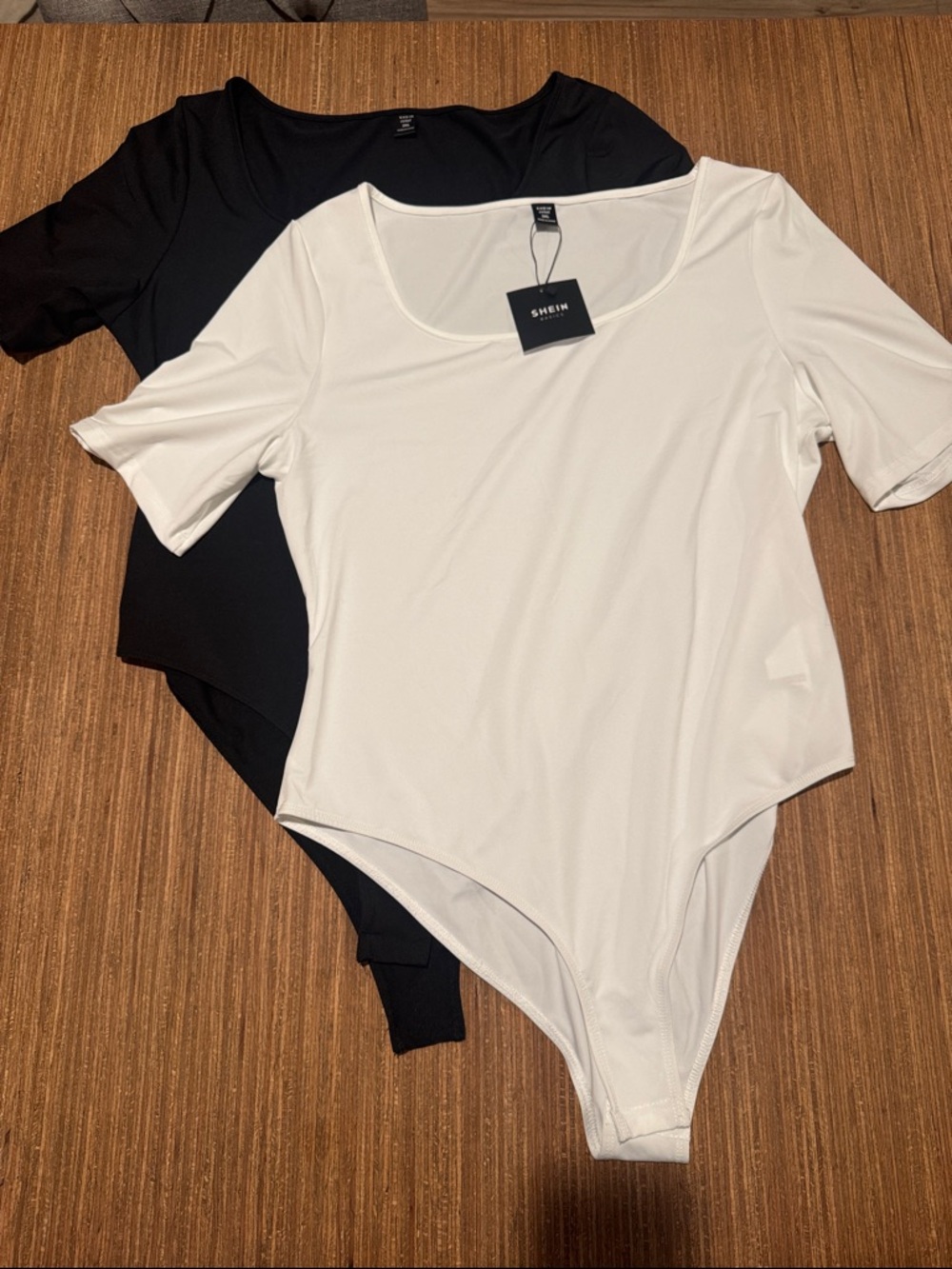 SHEIN Basics - Plus Size White and Black Scoop Neck Short Sleeve Bodysuit Bundle